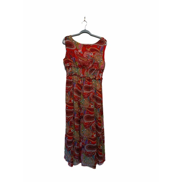 Jessica Taylor Dresses & Skirts - Jessica Taylor 2X Red Paisley Sleeveless Empire Waist V-Neck Midi Dress Plus